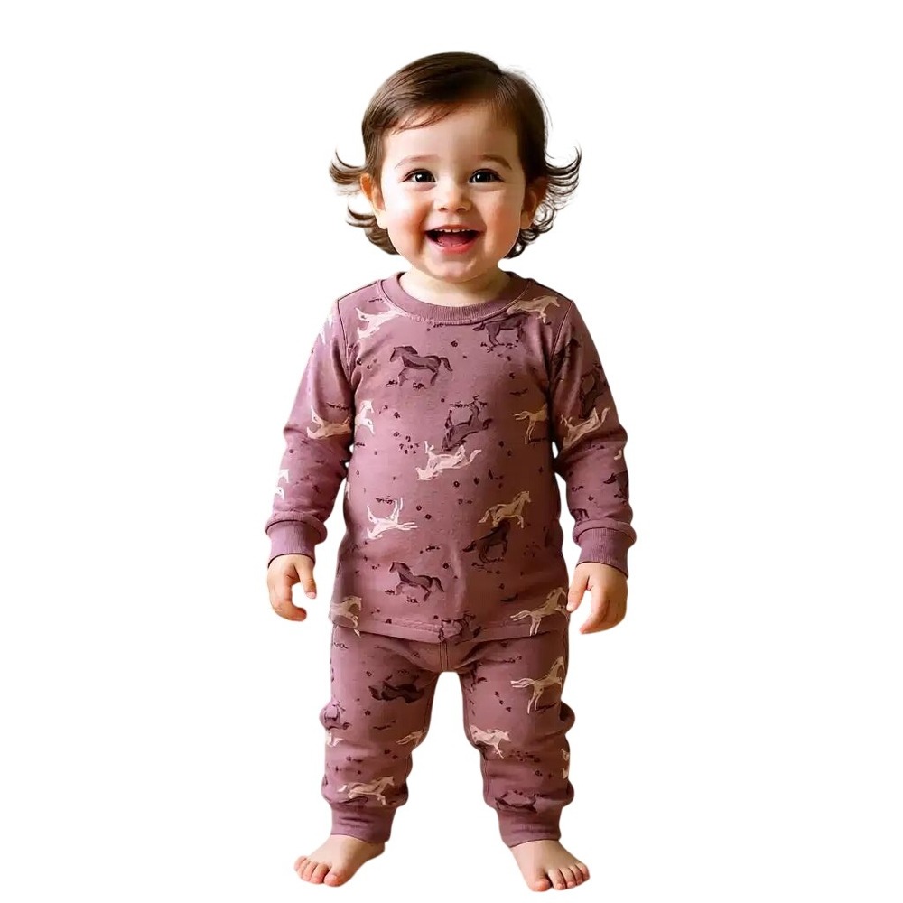 Modern Moments | Mauve Horse  Print Kids Pajama Set